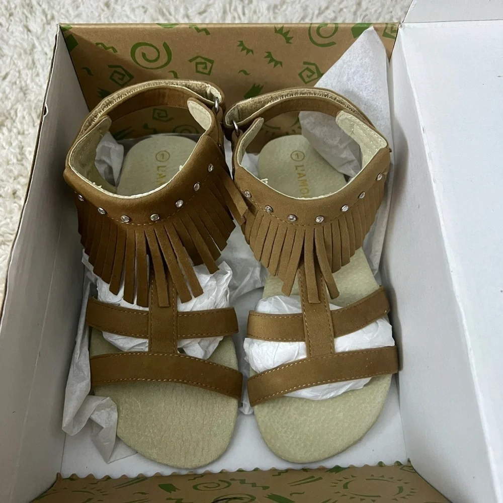 L'Amour Kids Size 1 Brown Fringe Sandals NIB